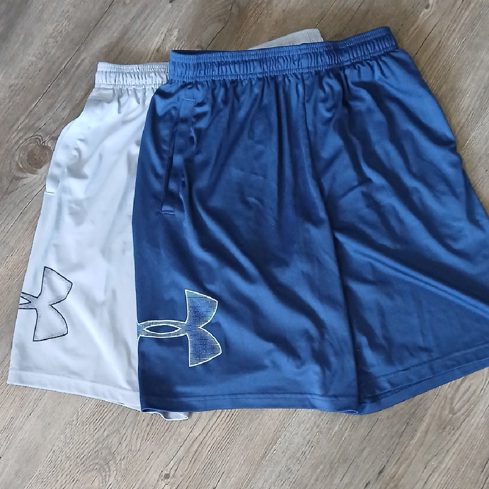 Under Armour Blue and Gray Athletic Shorts Moisture-Wicking 2 Pair Like New